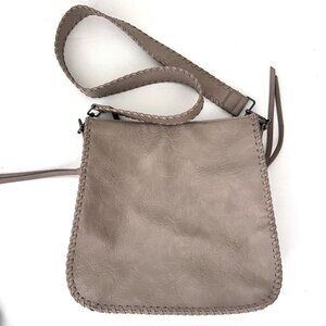 NEW Anthropologie Antik Kraft Vegan Leather Shoulder Bag Beige Multi Pocket Zips